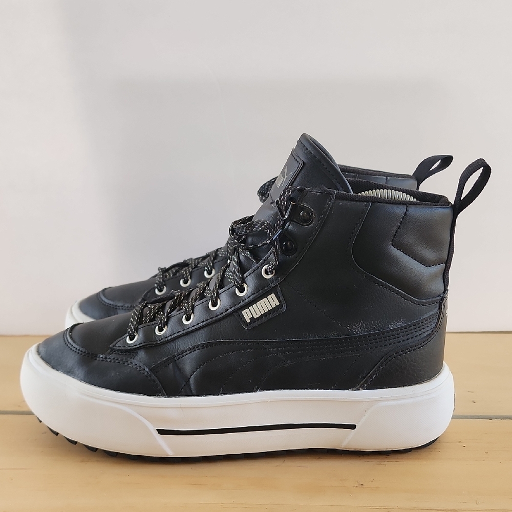 PUMA MidTop Kaia Sneaker Boot Black Leather Platform Utility Streetwear Sz 9